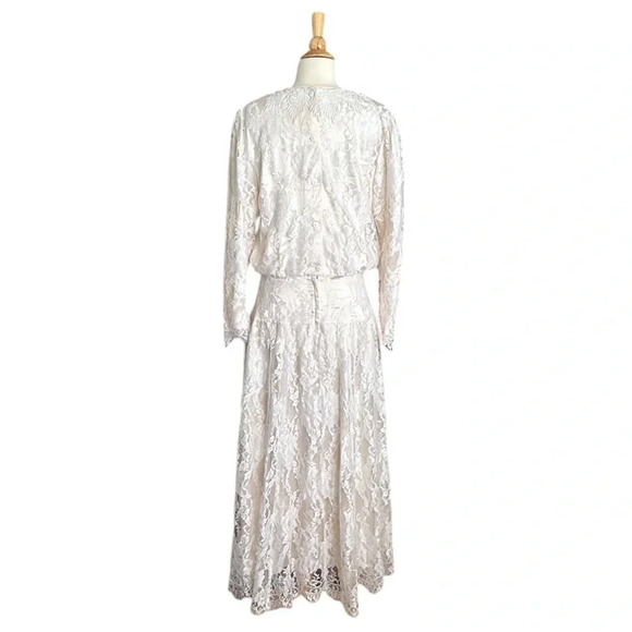 Vintage JESSICA McCLINTOCK Lace Dress Victorian Wedding Long Feminine Ivory - Picture 7 of 17